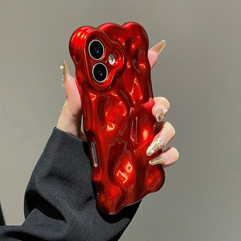 Fashion Red Wave Water Ripple TPU Phone Case For iPhone Air 11 12 13 14 16 17 Pro Max 15 Plus Anti-Fall Silicone Back Cover - Ice Cream Cake