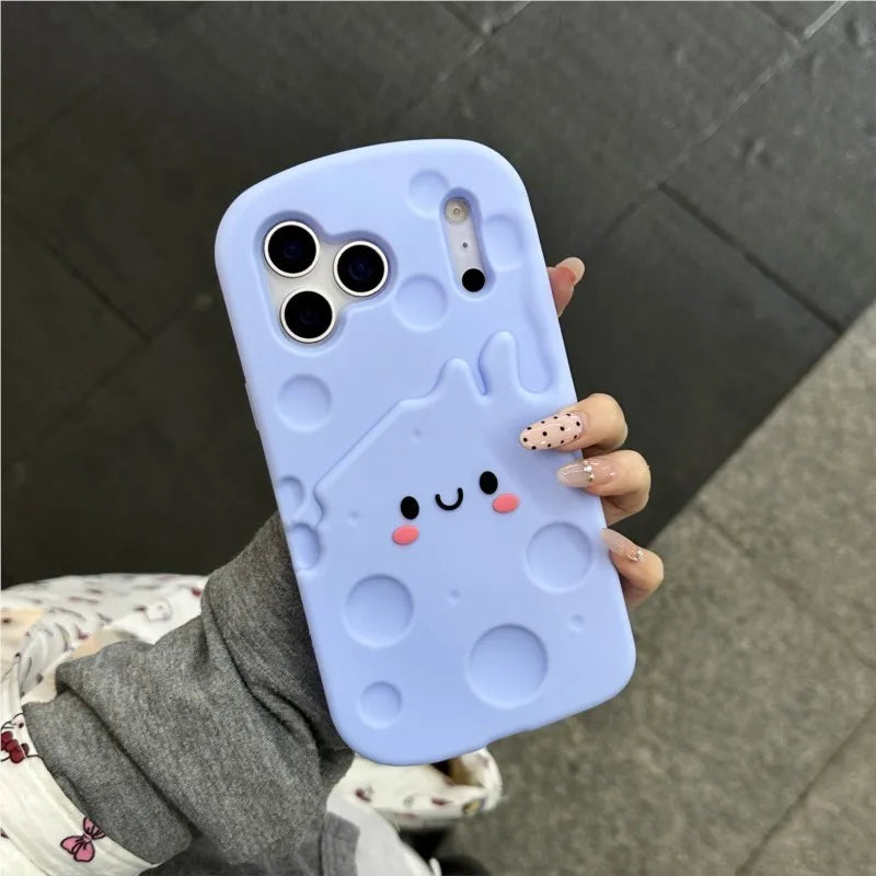 For iPhone 17 16 15 14 13 12 Pro Max 15 Plus Phone Cases Cute 3D Cartoon Cheese Soft Silicone Shockproof Cover lovers & Sisters - Ice Cream Cake