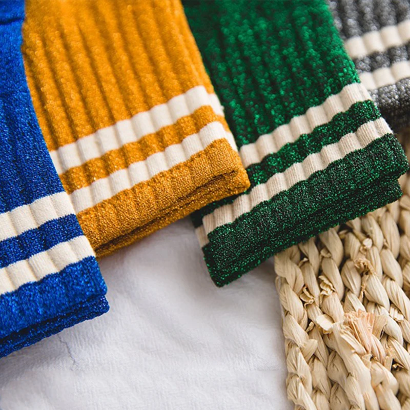 Sports Style Stripe Glitter Ankle Socks (5 colours)