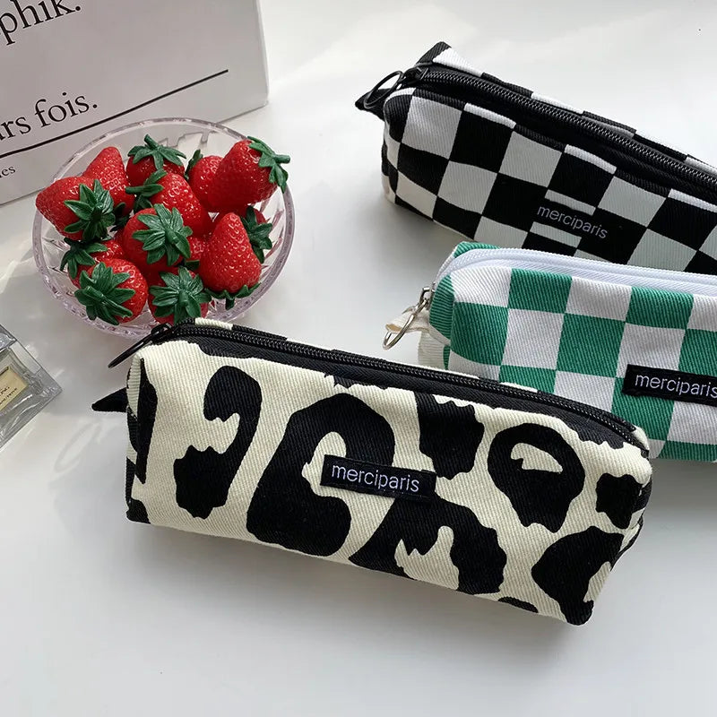 Korean Fashion Plaid Travel Makeup Kits Cosmetic Storage Bag Women Handbags Wallet Organizer Cute School Pencil Cases Pouch Bags - Ice Cream Cake