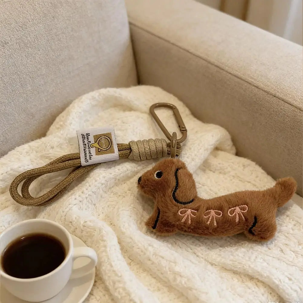 1PCS Cute Key Pendant Bag Hanging Decoration Gift Cartoon Animal Dog Dachshund Plush Keychain Puppy Stuffed Keyring - Ice Cream Cake