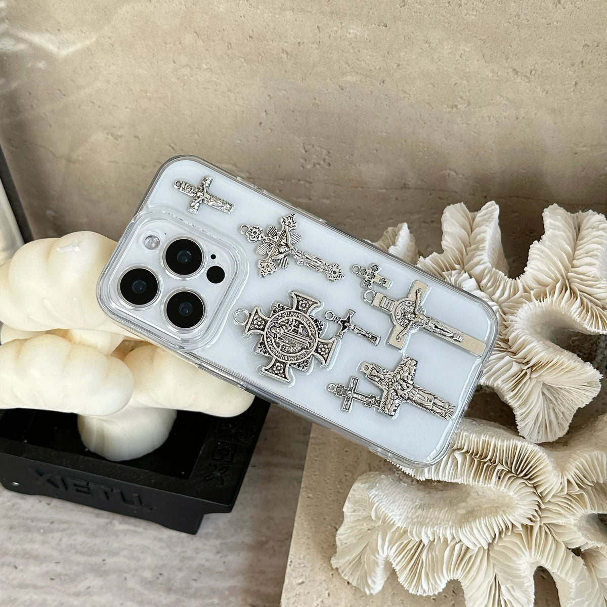 Kitschy Silver Cross Charm iPhone Case