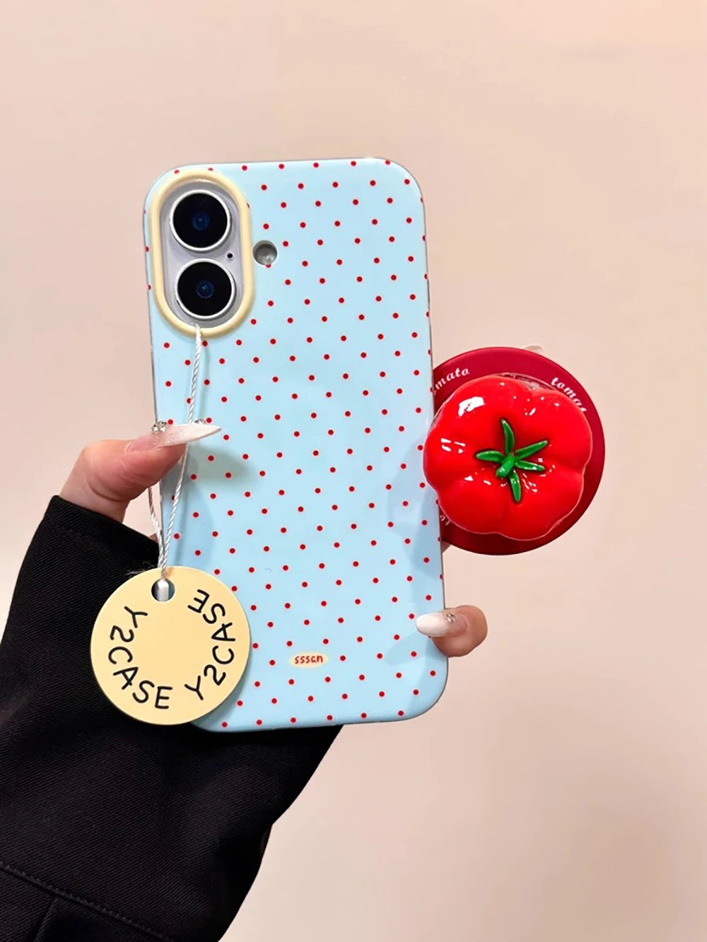 3D Polka Dot Cute Tomato Magnetic Grip Tok Phone Stand Holder Phone Case for iPhone 16 15 13 17 Pro Max For Magsafe Back Cover - Ice Cream Cake
