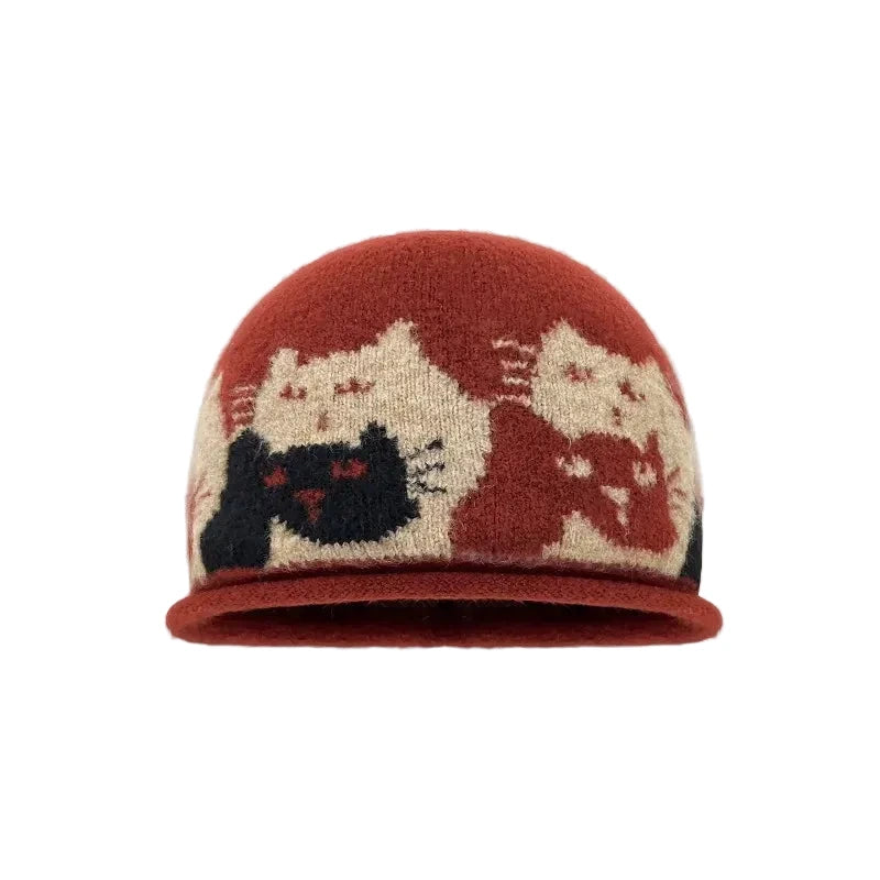Knitted Cat Friends Beanie Hat