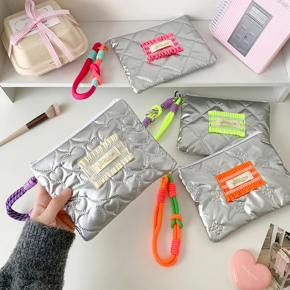Korean Fashion Square Silver Love Makeup Bag Handbag Trendy Girls Lipstick Storage Bag Gifts Student Stationery Pencil Case New - Ice Cream Cake