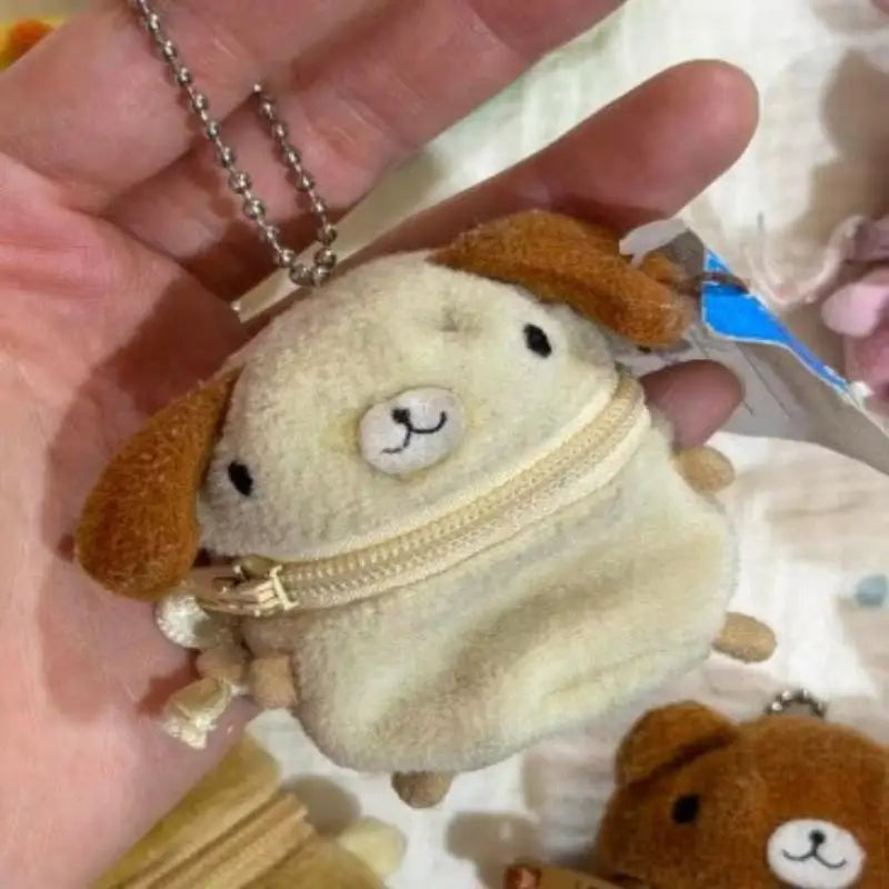 Plush Zipper Animal Clip-On Keychain Bag Charm