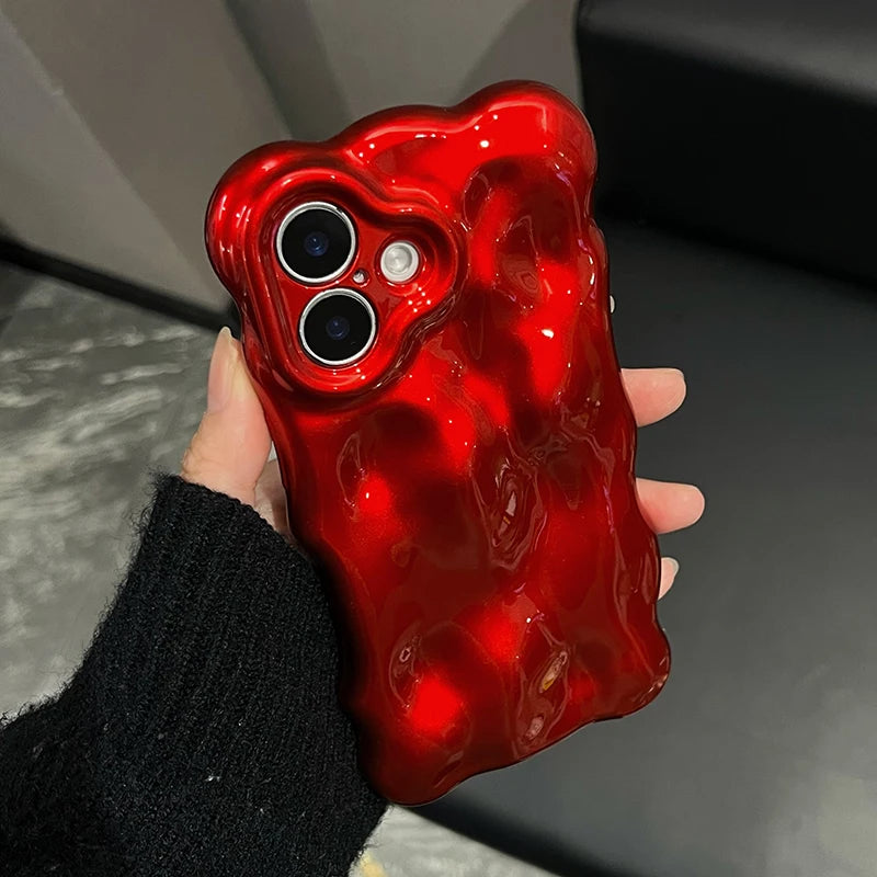 Fashion Red Wave Water Ripple TPU Phone Case For iPhone Air 11 12 13 14 16 17 Pro Max 15 Plus Anti-Fall Silicone Back Cover - Ice Cream Cake