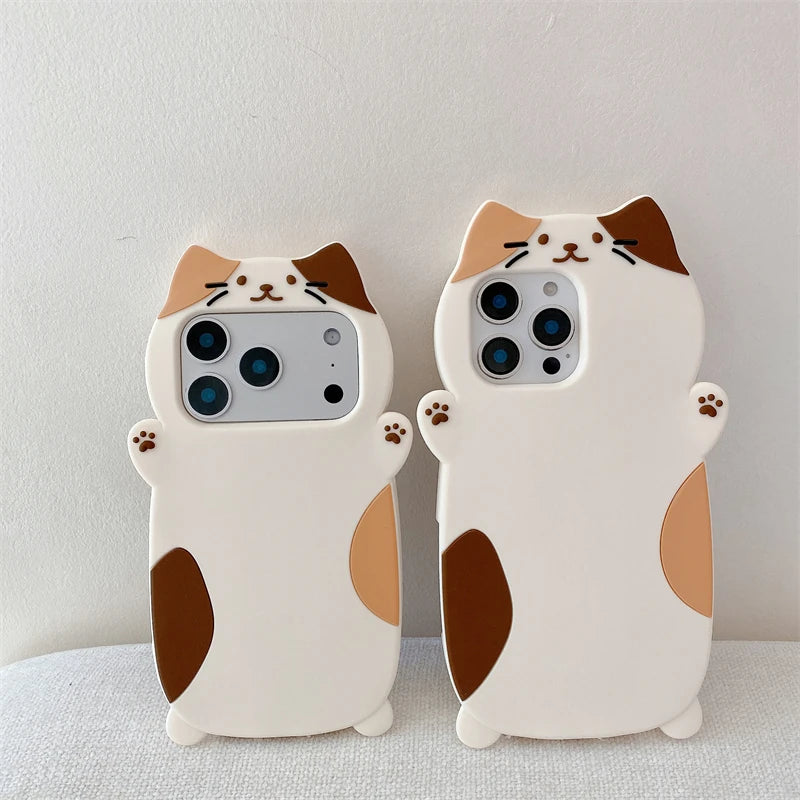 Cartoon Cute Cat Silicone Soft Case for IPhone 17 16 15 14 13 Pro Max Plus 17Pro 16Pro IPhone17 ProMax IPones Women Girls Cover - Ice Cream Cake