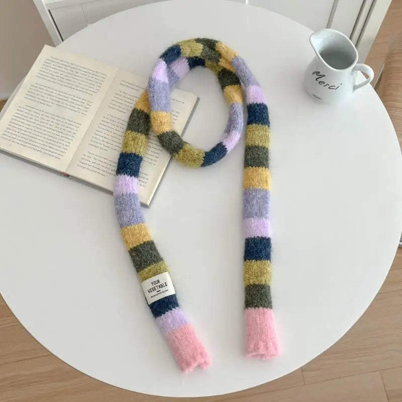 Multicolour Stripey Knit Skinny Scarf