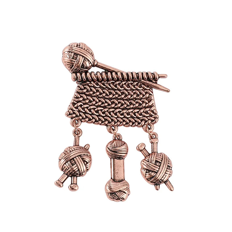 Knitting Set with Dangly Yarn Charms Brooch