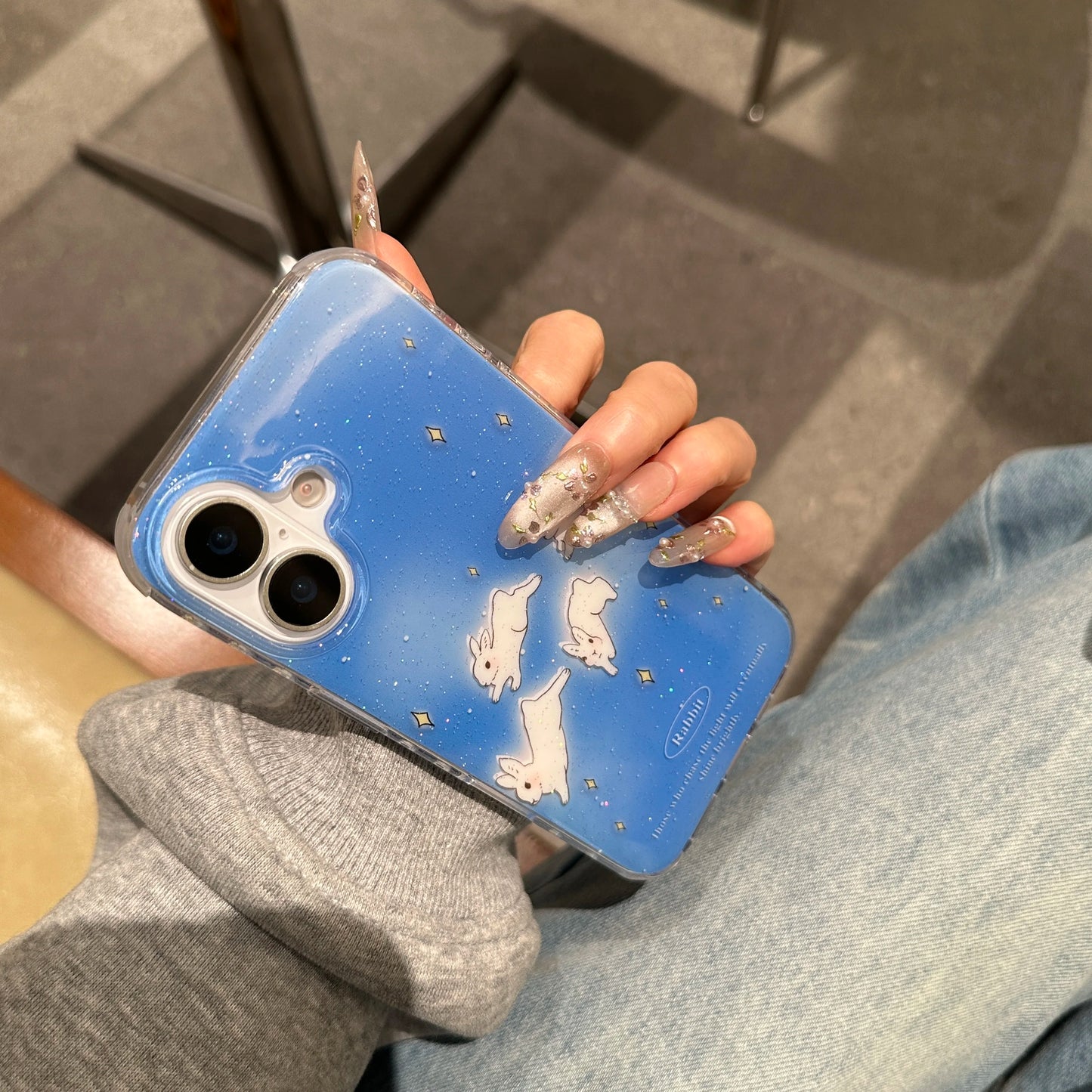Galaxy Rabbit iPhone Case With Starry Charm Wrist Strap