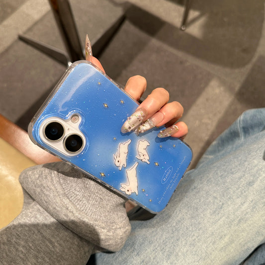 Galaxy Rabbit iPhone Case With Starry Charm Wrist Strap
