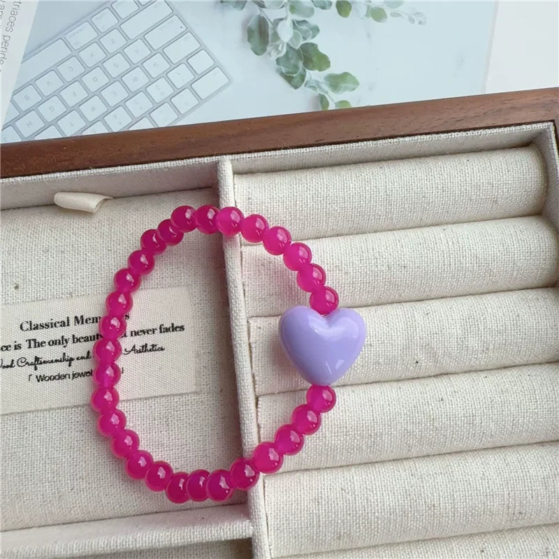 Pop Colour Beaded Heart Charm Bracelet