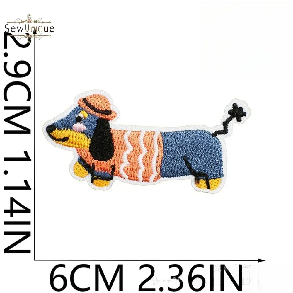 Korean Cute Dachshund Dog Embroidery Cloth Sticker DIY Bag Dress Up Puppy Patch Ironing DIY Apparel Sewing Supplies - Ice Cream Cake