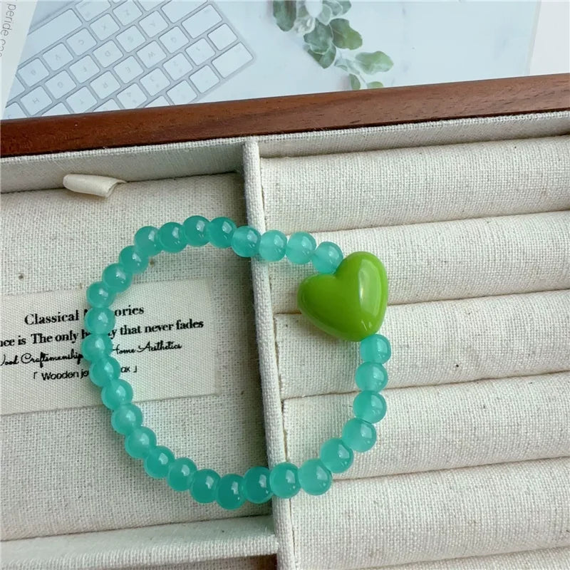 Pop Colour Beaded Heart Charm Bracelet