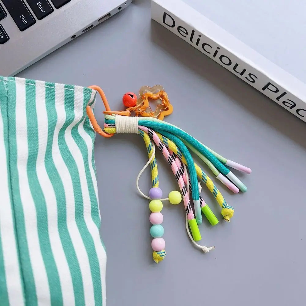 Y2K Braided Rope Keychain Handmade Creative Acrylic Striped Webbing Keychain Colorful Long Tassel Bag Charms Bag Accessories - Ice Cream Cake
