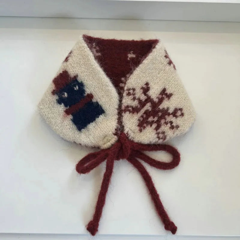 Intarsia Knit Snowman Bonnet Earmuff Scarf