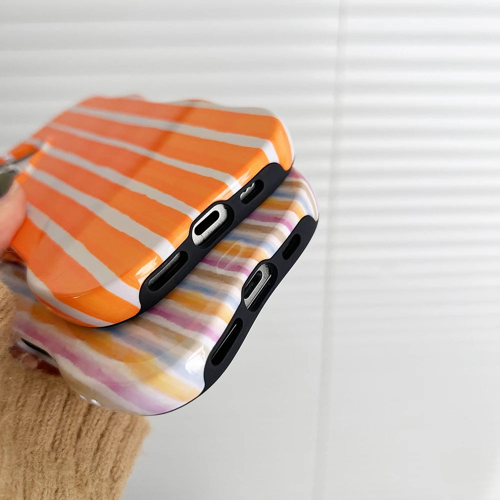 Luxury 2 in 1 Glossy Double Color Wave Stripes Case for IPhone 13 14 15 16 17 Pro Max 17Air Hit Color Collision Shockproof Cover - Ice Cream Cake