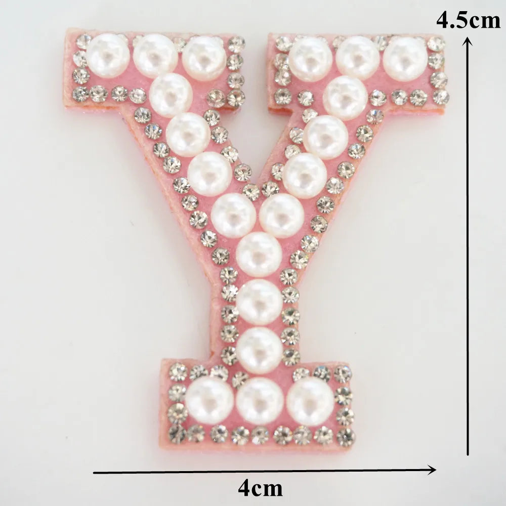 Pink A-Z Rhinestone Pearl Iron-On Patches - Ice Cream Cake
