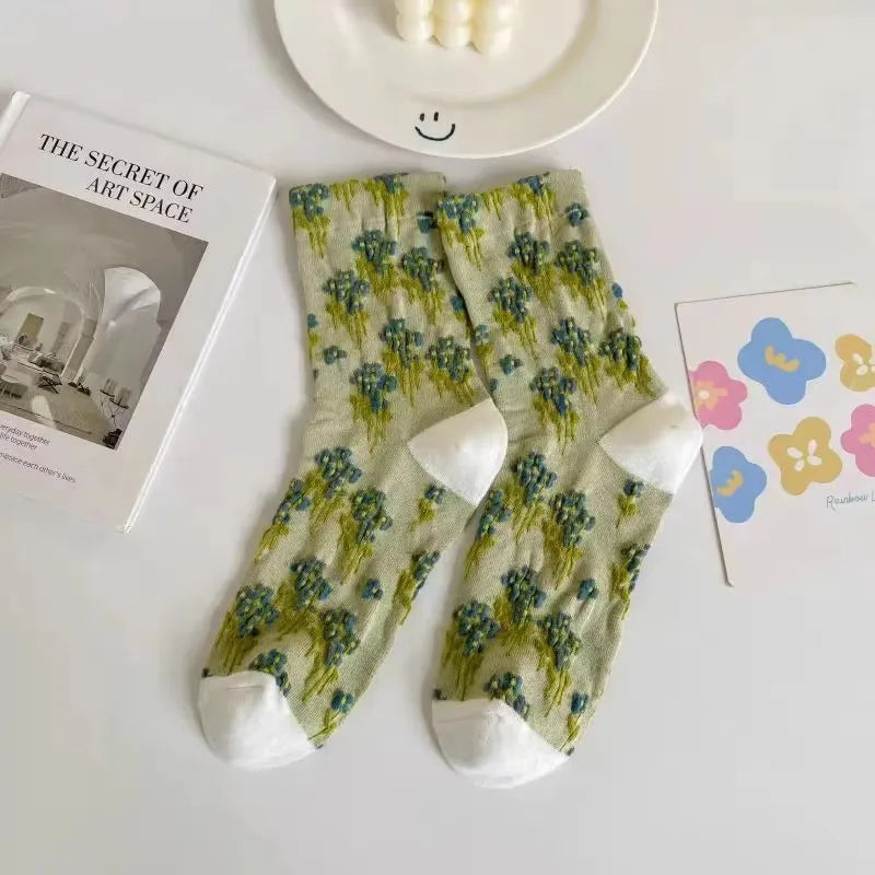 Women Socks Japanese Korean Style Cartoon Flower Rabbit Harajuku Cute Kawaii Mid Tube Breathable Casual Short Cotton Socks - Ice Cream Cake