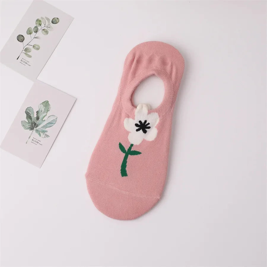 Women Socks Japanese Korean Style Cartoon Flower Rabbit Harajuku Cute Kawaii Mid Tube Breathable Casual Short Cotton Socks - Ice Cream Cake