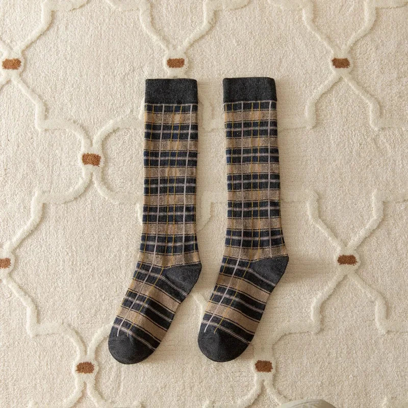Plaid Long Socks Stocking Women Stockings Harajuku Retro Vintage JK School Girls Cotton Knee Socks Women Stockings College Style - Ice Cream Cake