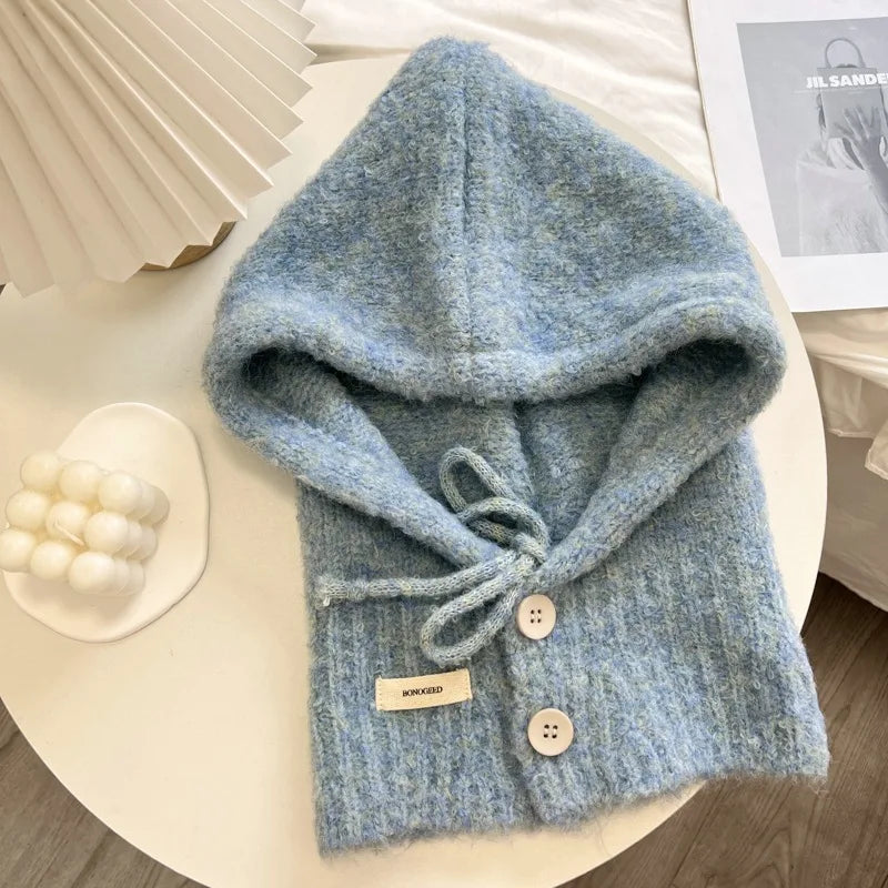 2025 New Style South Korea Balaclava Hat All-in-One Warm Keeping Ear Protection Hooded Scarf Knitted Woolen Cap - Ice Cream Cake