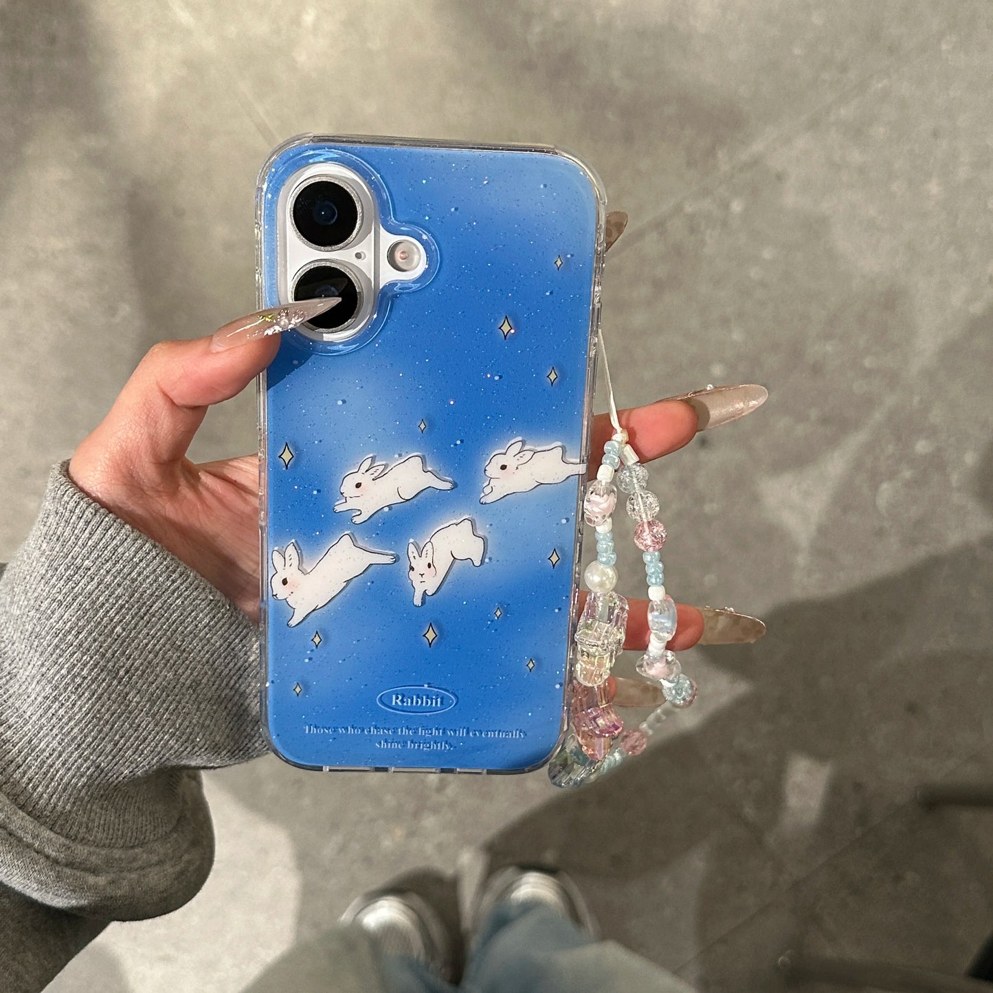 Galaxy Rabbit iPhone Case With Starry Charm Wrist Strap