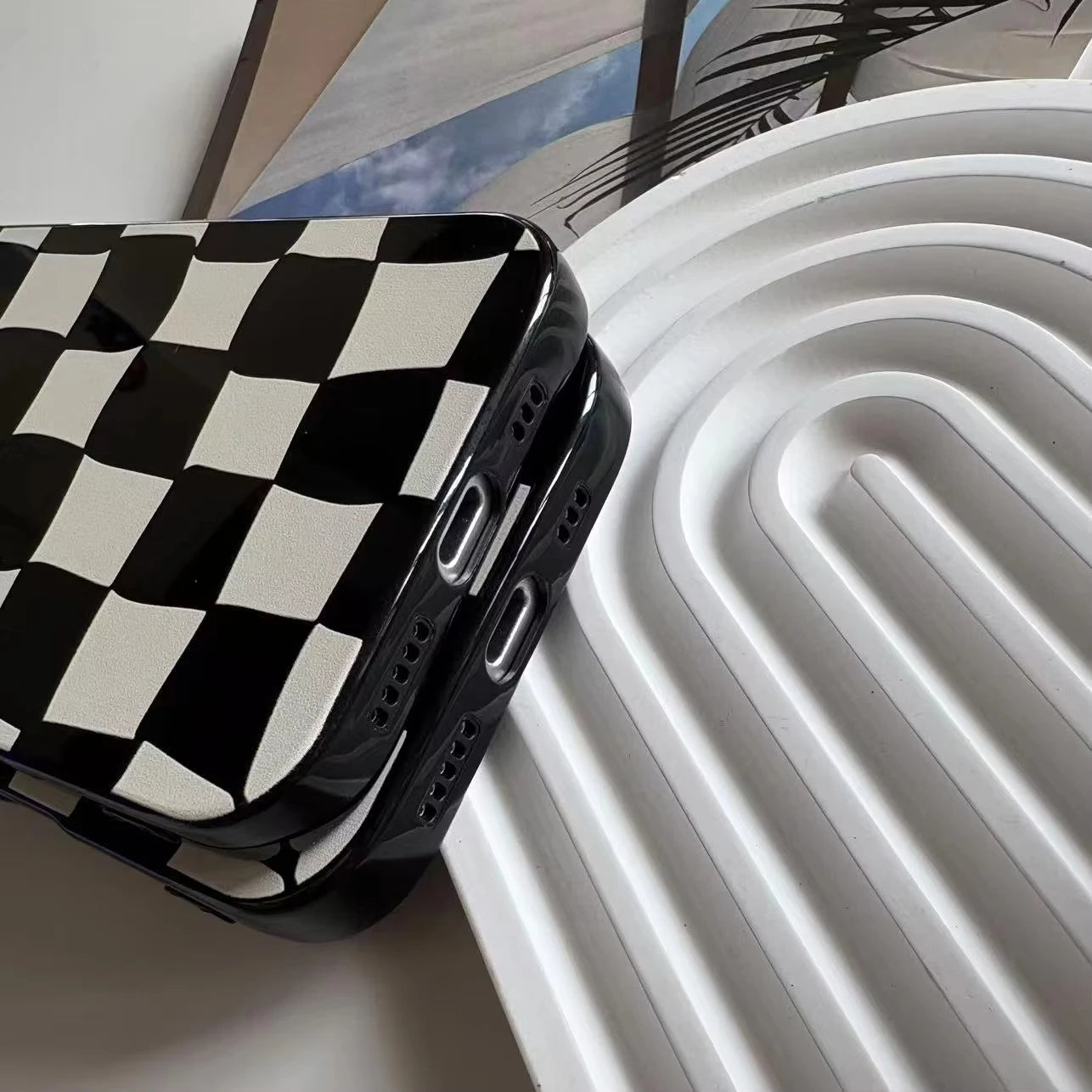Black and White Wavy Checkerboard iPhone Case
