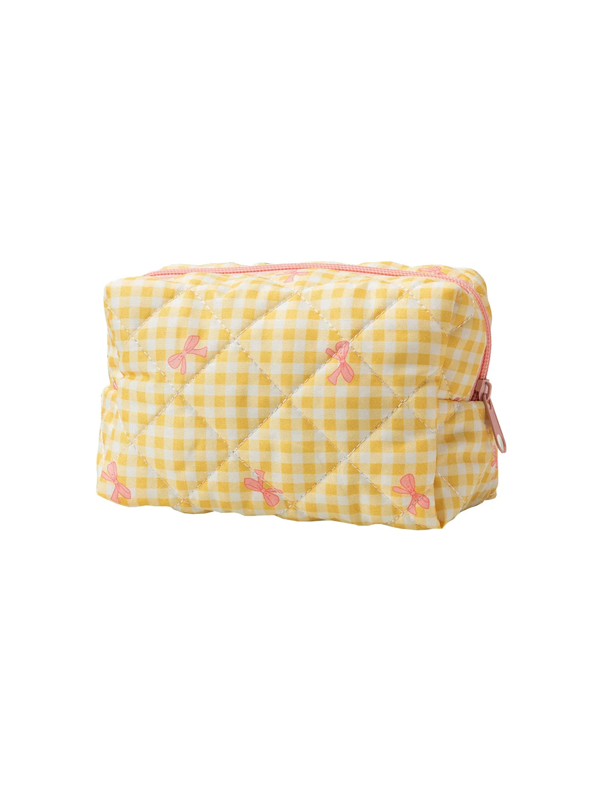 Quilted Gingham Bow Zipper Pouch