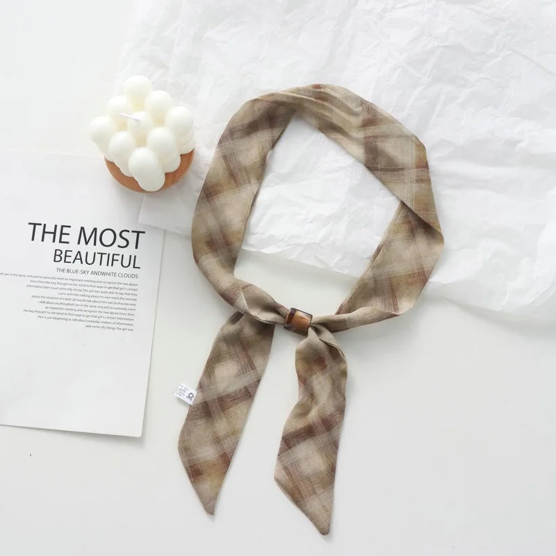 Retro Maillard Brown Floral Scarf Fashionable Old Money Style Light Luxury High-Grade Temperament Small Square Towel Lazy Scarf - Ice Cream Cake