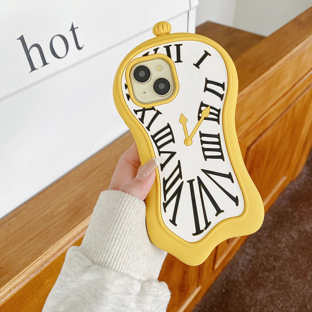 Funny Cartoon 3D Clock Phone Case For iPhone 16 Pro Max 15 14 13 12 Pro Max 11 Anti Fall Soft Silicone Cover - Ice Cream Cake