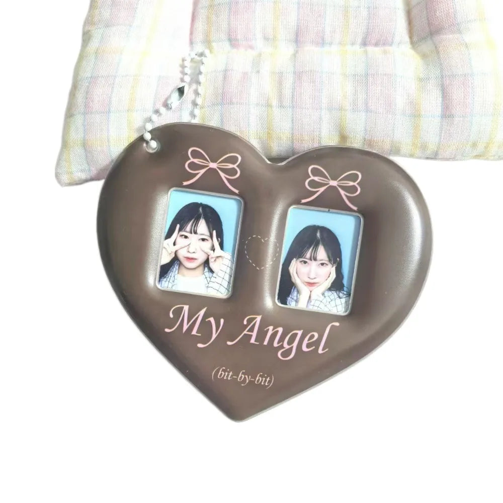 Creative Love Heart Photocard Holder 1 inch with Keychain Idol Photo Protective Cover Cute Colorful Card Holder for Girls - Ice Cream Cake