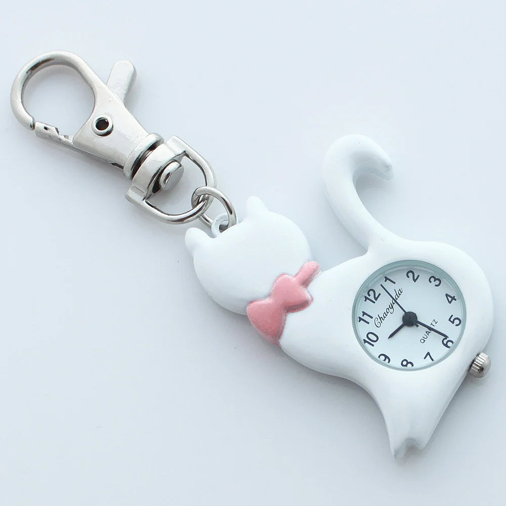Fancy Bowtie Piano Cat Clip-On Keychain Watch