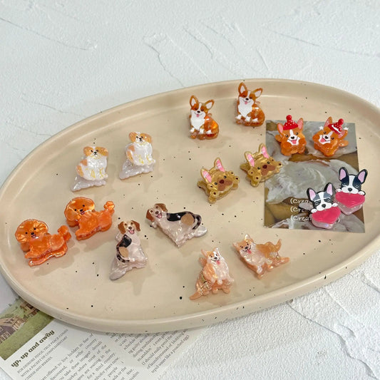 2Pcs Cartoon Cute Animal Small Grab Clip for Women Imitation Corgi French Bulldog Shiba Inu Dogs Bangs Claw Fun Hair Accessories - Ice Cream Cake