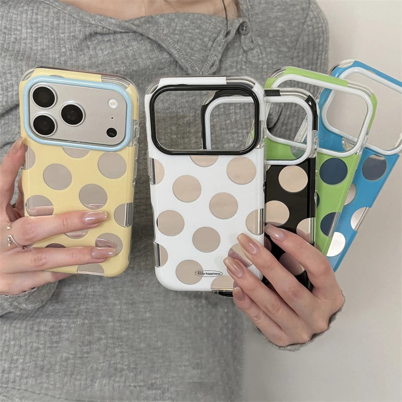 INS Silvery Polka Dot Elements Phone Case For iPhone 17 16 15 Pro Max 17Pro 16Pro 17promax Round Edge Trend Y2K Phone Back Cover - Ice Cream Cake