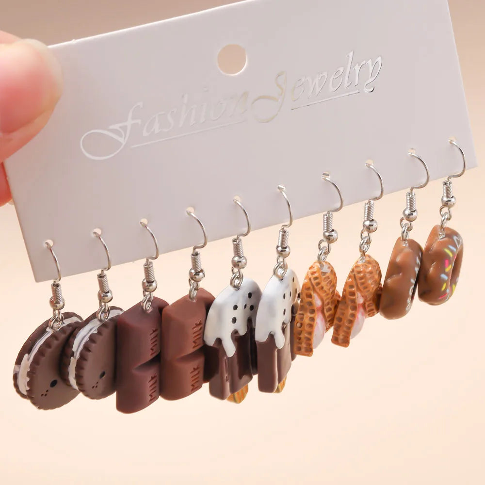 5 Pairs Cartoon Ice Cream Cookie Chocolate Donut Earrings for Women Girls 3D Food Dangle Earrings Kids Jewelry Gifts - Ice Cream Cake