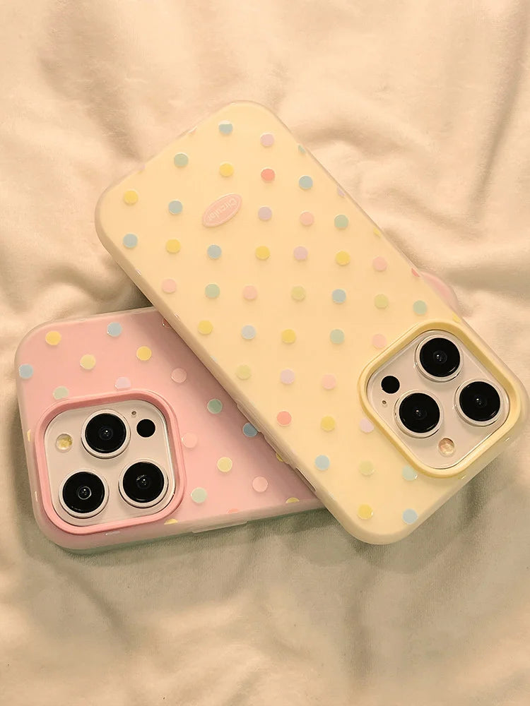 Korean Ins Colorful Polka Dots Jelly Phone Case For iPhone 17Air 17 16 15 14 13 12 11 Pro Max 7 8 Plus XR XS Max Y2K Matte Cover - Ice Cream Cake