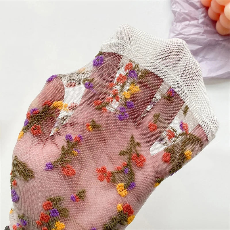 Transparent Floral Crew Socks