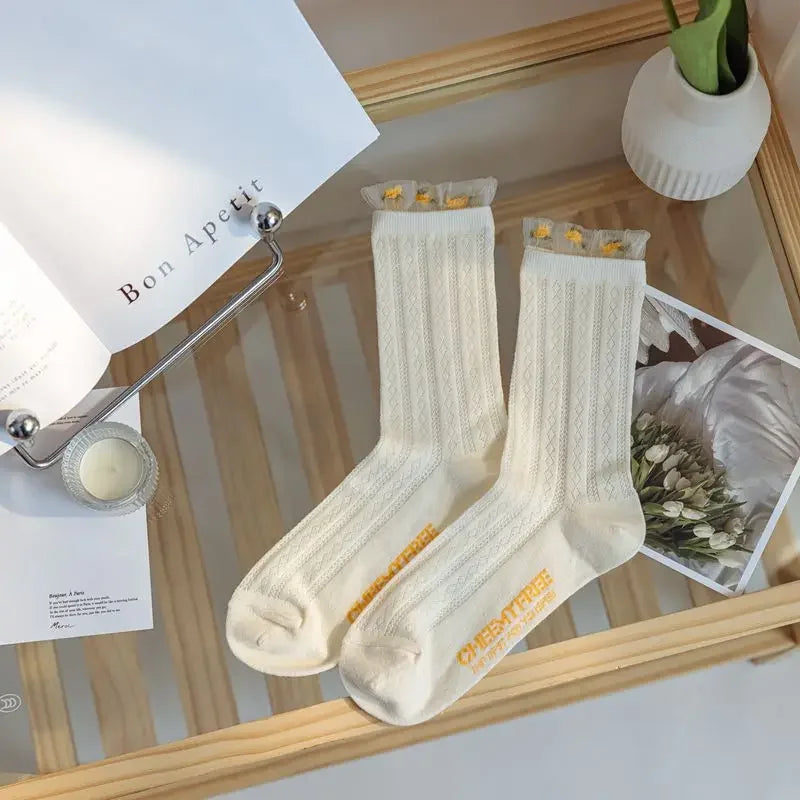 Transparent Floral Crew Socks