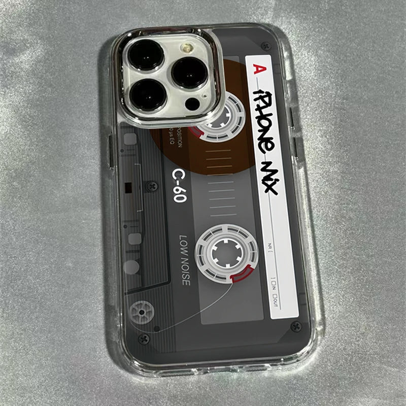 intage Cassette Tape Photo Frame Soft Phone Case For iPhone 17 16 15 14 13 12 11 Pro Max X XS XR 7 8 Plus 16E Shockproof Cover - Ice Cream Cake