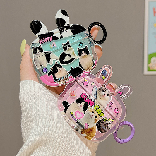 Cute Cat Collage AirPods Charger Case Cover With Ears (2 Designs)