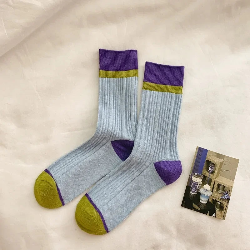 Contrast Stripe Crew Socks - Ice Cream Cake
