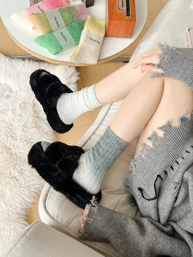 Winter Thick Warm Long Socks Gradient Wool Cashmere Kawaii Socks Women Thermal Floor Sleeping Socks New Year Gift Autumn 2025New - Ice Cream Cake