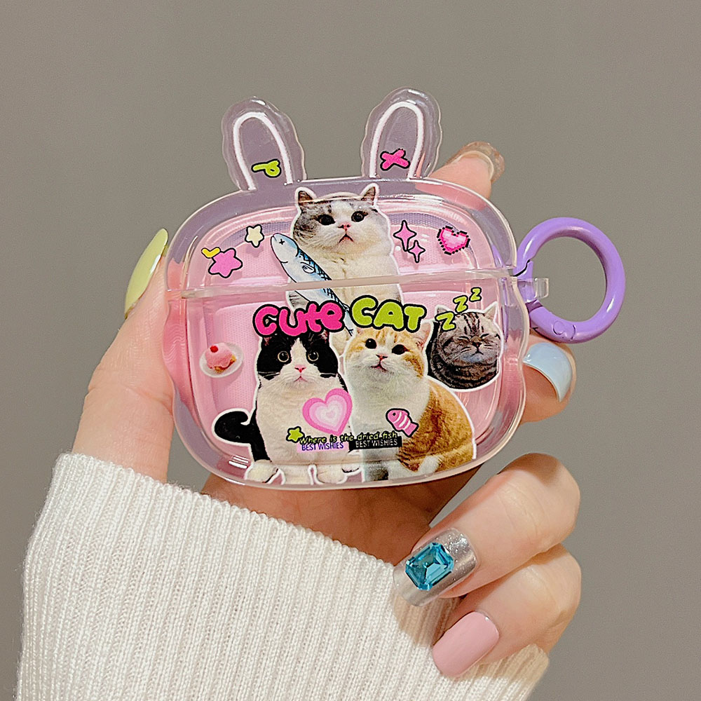Cute Cat Collage AirPods Charger Case Cover With Ears (2 Designs)