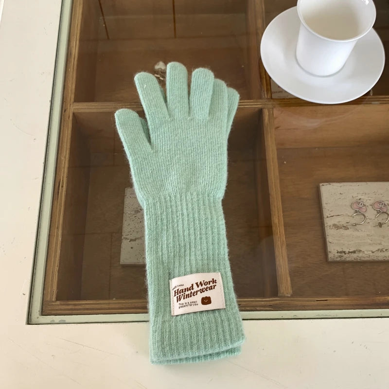 New Fashion Solid Color Touch Screen Knitted Gloves Women Winter Gloves Warm Gloves Solid Work Gloves Mittens For Women - Ice Cream Cake