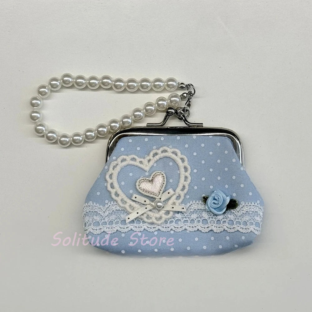 Cute Y2k Coin Purses Lady Small Wallet Wave Dot Handmade Lace Showa Rose Vintage Bag Hanging Pendant Earphone Bag Wallet - Ice Cream Cake