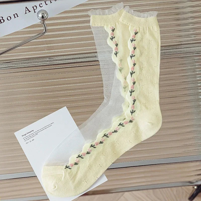 Transparent Floral Crew Socks