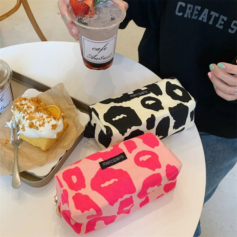 Korean Fashion Plaid Travel Makeup Kits Cosmetic Storage Bag Women Handbags Wallet Organizer Cute School Pencil Cases Pouch Bags - Ice Cream Cake