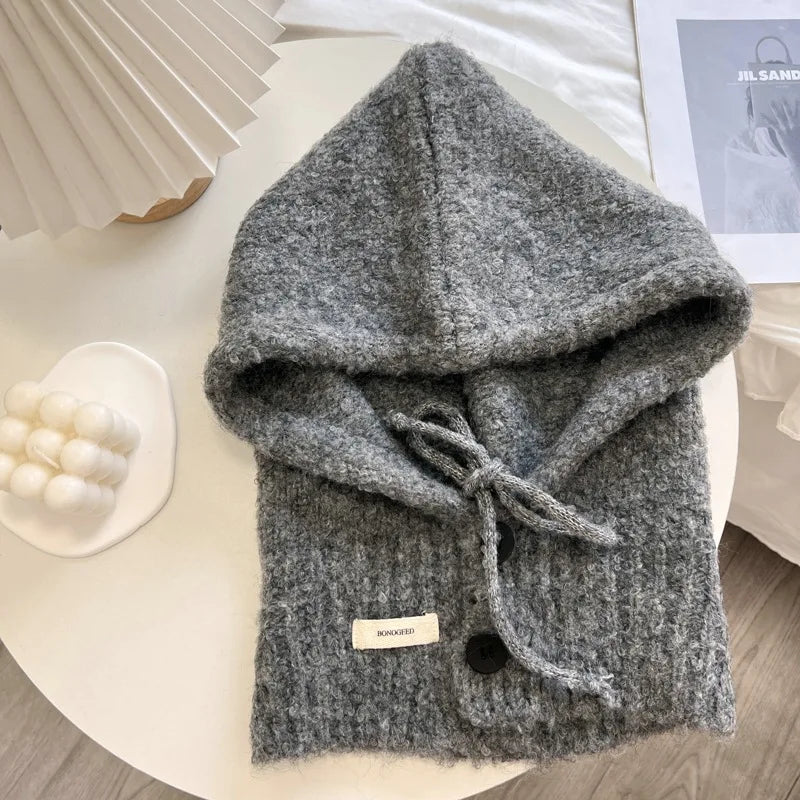 2025 New Style South Korea Balaclava Hat All-in-One Warm Keeping Ear Protection Hooded Scarf Knitted Woolen Cap - Ice Cream Cake
